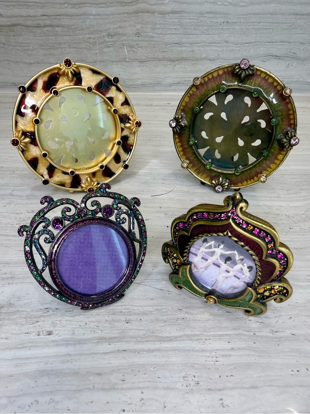 Jay Strongwater Mini Jeweled Frames Set of 4 Enamel Rhinestone